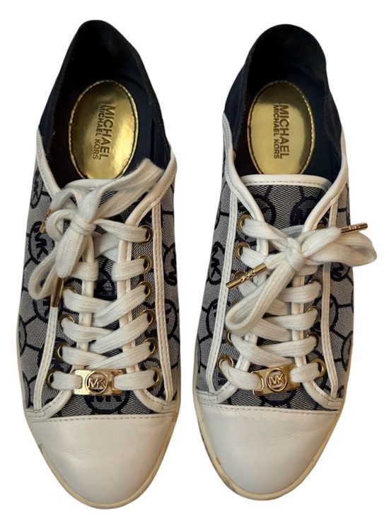 MICHAEL Michael Kors Shoes - Michael Kors Kristy Slide Monogram Jacquard Ivory Denim Women’s Size 6